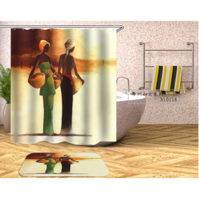 African Women Print Waterproof and Mildew Shower Curtain Made of Durable Polyester