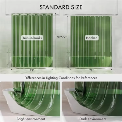 Luxury Heavy Duty Clear Hookless 100% EVA Bathroom Weighted Plastic Shower Curtain