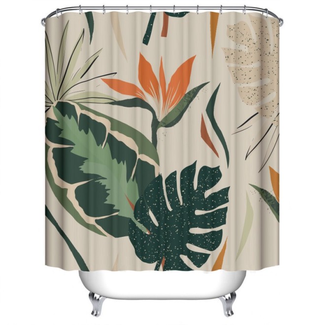 Hot Selling and Popular Green Plants Pattern Waterproof  Polyester Shower Curtain 180x180cm, Wholesale Can Be Customize Patterns
