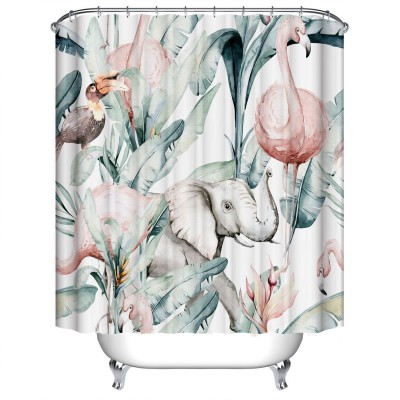 Hot Selling and Popular Green Plants Pattern Waterproof  Polyester Shower Curtain 180x180cm, Wholesale Can Be Customize Patterns