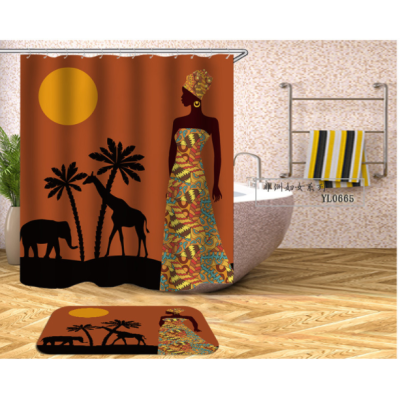 African Women Print Waterproof and Mildew Shower Curtain Made of Durable Polyester