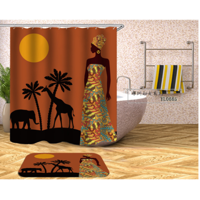 African Women Print Waterproof and Mildew Shower Curtain Made of Durable Polyester