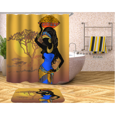 African Women Print Waterproof and Mildew Shower Curtain Made of Durable Polyester