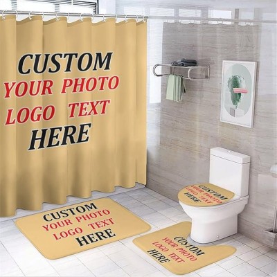OEM Design Waterproof Shower Curtain Printed and Bath Rug 4 Pcs Set Custom Shower Curtain Set