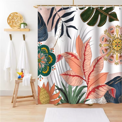 Boho Floral Printed Shower Curtain Tropical Flower Leaves Plant Modern Bathroom Curtain Waterproof Polyester Shower Curtains