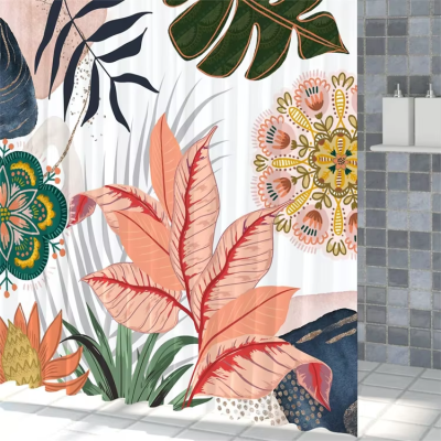 Boho Floral Printed Shower Curtain Tropical Flower Leaves Plant Modern Bathroom Curtain Waterproof Polyester Shower Curtains