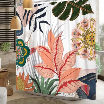 Boho Floral Printed Shower Curtain Tropical Flower Leaves Plant Modern Bathroom Curtain Waterproof Polyester Shower Curtains