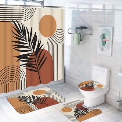 OEM Design Waterproof Shower Curtain Printed and Bath Rug 4 Pcs Set Custom Shower Curtain Set