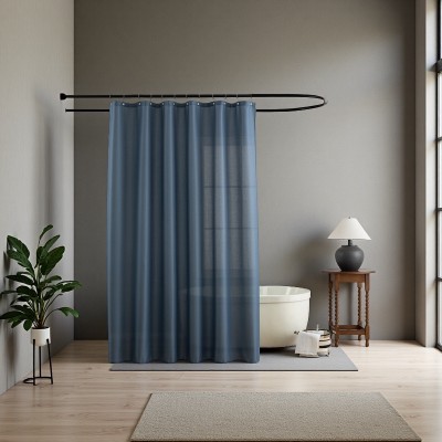 Blue Jacquard Shower Curtain Waterproof Textured Solid Color Polyester Waffle Weave Bathroom Curtains