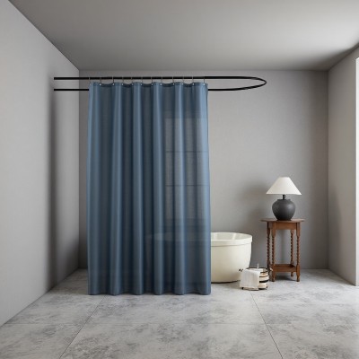 Blue Jacquard Shower Curtain Waterproof Textured Solid Color Polyester Waffle Weave Bathroom Curtains