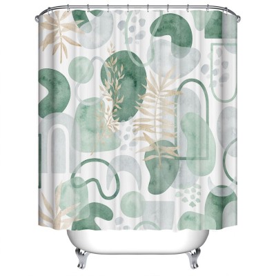 Hot Selling and Popular Green Plants Pattern Waterproof  Polyester Shower Curtain 180x180cm, Wholesale Can Be Customize Patterns